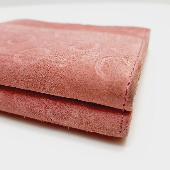CELINE Vintage C Macadam Logo Pink Genuine Suede Leather Square Triomphe Wallet - Picture 10 of 16